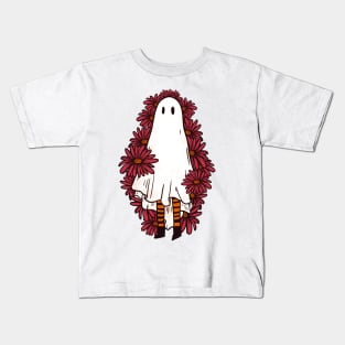 Halloween spooky floral retro ghost Kids T-Shirt